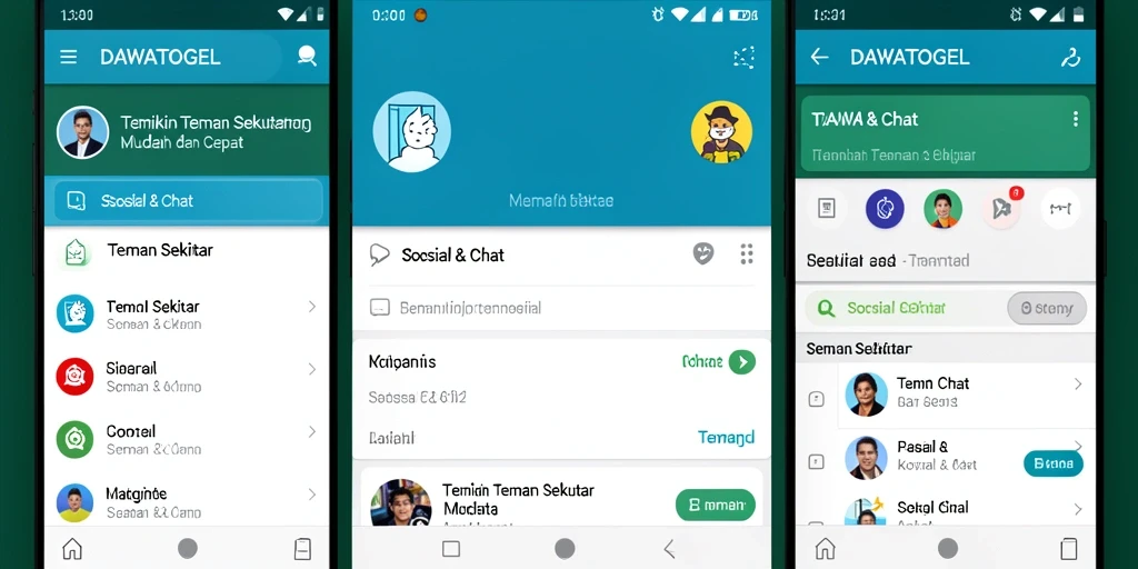 Screenshot antarmuka pengguna DAWATOGEL yang menunjukkan fitur Teman Sekitar.