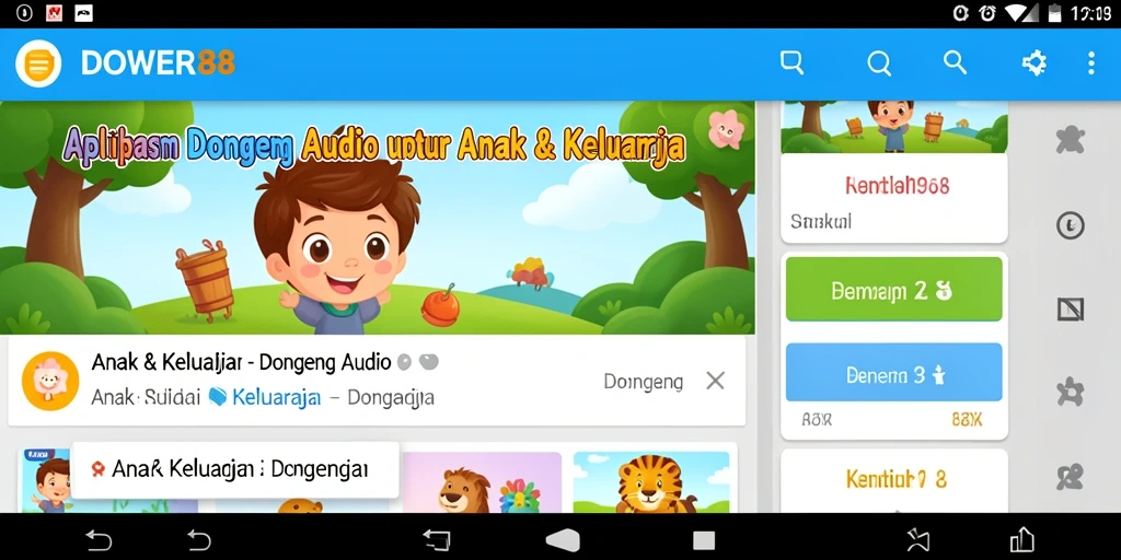 Antarmuka DOWER88 yang interaktif untuk dongeng audio anak.