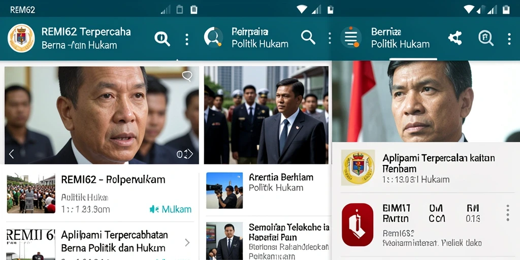 Tampilan antarmuka <strong>REMI62</strong> yang menarik dan informatif dalam berita politik dan hukum.