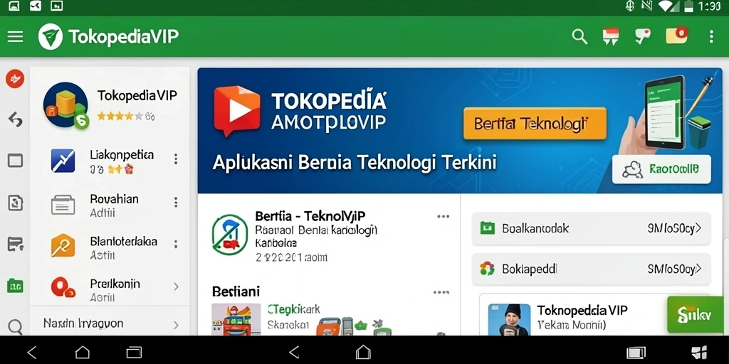 Antarmuka utama TOKOPEDIAVIP menampilkan berita teknologi yang menarik.