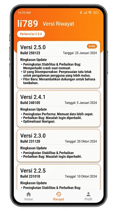Tampilan riwayat versi li789